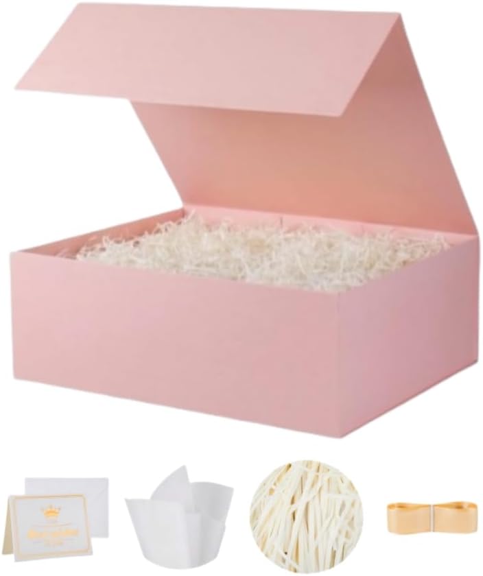 UoeRing 1 Pcs Pink Gift Box 9.5x6x3 inch Small Luxury Gift Box for Presents with Magnetic Lid Collapsible,Birthday,Christmas,Contains Card, Ribbon, Tissue Paper,Shredded Paper Fille - Image 1